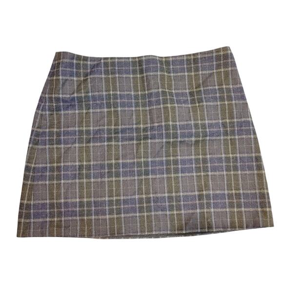 THEORY Plaid Mini Skirt Wool Blend Lined Side Zip Blue Gray Womens Size 10 - Picture 1 of 9